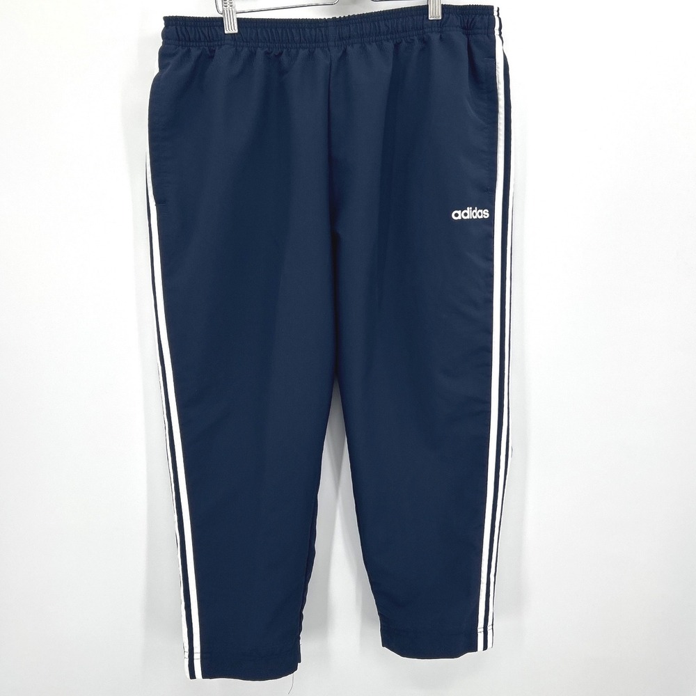 Adidas Mens‎ Track Pants 2XL Navy Blue 3-Stripe Mesh Lined Athletic Joggers